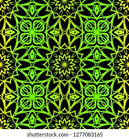 Green color seamless floral lace ornament. Vector illustration. Design for layout, page, background.