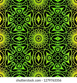 Green color seamless floral lace ornament. Vector illustration. Design for layout, page, background.