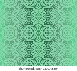 Green Color Seamless Lace Pattern With Abstract Geometric Flower. Stylish Fashion Design Background For Invitation Card. Vector Illustration.