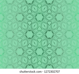 Green Color Seamless Lace Pattern With Abstract Geometric Flower. Stylish Fashion Design Background For Invitation Card. Vector Illustration.