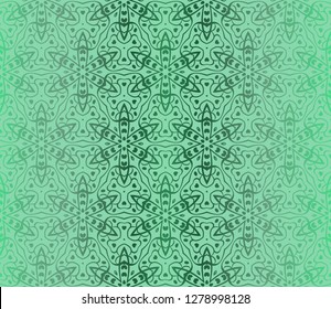 Green Color Seamless Lace Pattern With Abstract Geometric Flower. Stylish Fashion Design Background For Invitation Card. Vector Illustration.