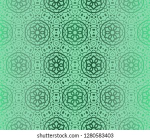 Green Color Seamless Lace Pattern With Abstract Geometric Flower. Stylish Fashion Design Background For Invitation Card. Vector Illustration.