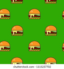 Green color seamless pattern with hamburgers 