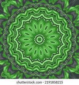 Patrón de color verde sin fisuras con ilustración de vector ornamental de mandala