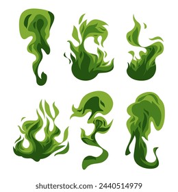green color set shape fire effect hot explosion danger flammable burning ignition blaze