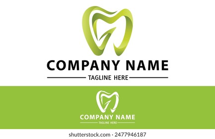 Green Color Shine Abstract Tooth Dental Clinic Letter m Logo