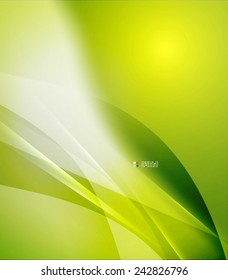 Green color shining, waves and lines. Abstract background