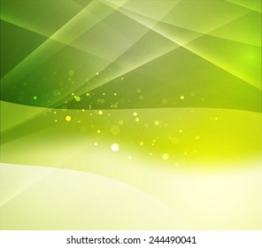Green color shining, waves and lines. Abstract background