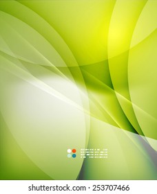 Green color shining, waves and lines. Abstract background