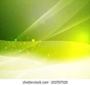 Green color shining, waves and lines. Abstract background