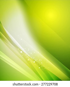 Green color shining, waves and lines. Abstract background