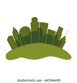 green color silhouette city landscape with grass vector illustration
