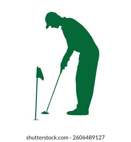 Green color silhouette Golfer on a white background