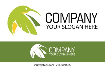 Green Color Simple Flying Bird Logo Design