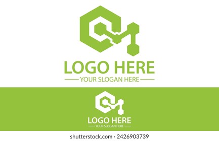 Grüne Farbe Einfaches sechseckiges Connect Tech Logo Design	