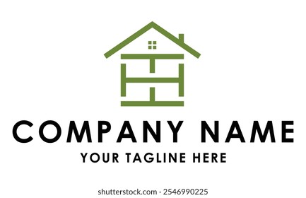 Green Color Simple Home Line Art Logo Design