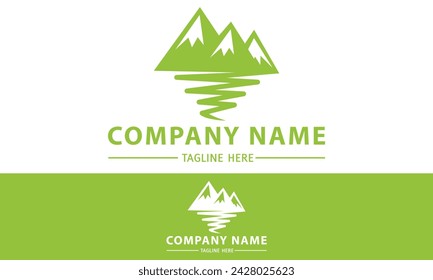 Montaña simple de color verde con diseño de logotipo de arte lineal