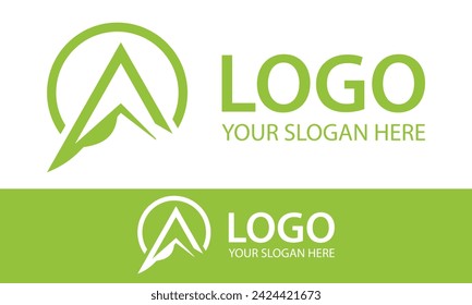 Green Color  Simple Mountain Triangle with Circle Logo Design