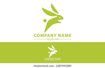 Green Color Simple Rabbit Jump Logo Design