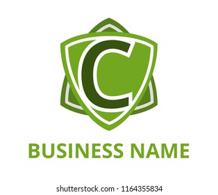 green color simple triangle shield shape hexagon star logo graphic design with modern clean style for protection or security company with initial type letter c on it
