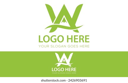 Letra inicial W A de la onda simple del color verde diseño del logotipo