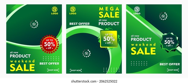 green color social media flyer set. social media banners for any business and everything. green brochure flyer cover, vector template for social media. discount post template.