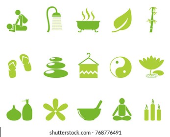 green color spa icons set