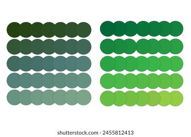 Green Color Spectrum Circles Vector. Gradient tones in circular shapes. Colorful design palette.