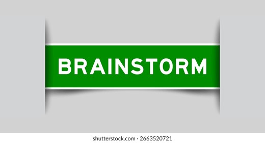 Rótulo adesivo de forma quadrada de cor verde com brainstorm de palavra inserido em fundo cinza