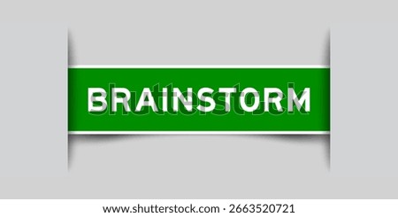 Green color square shape sticker label with word brainstorm inserted in gray background