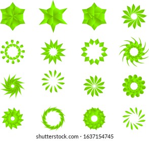 green color stars, mandala, flowers, snow flakes vector pack.