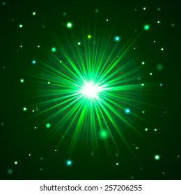 A Green Color Sunburst with lights. Vector illustration.