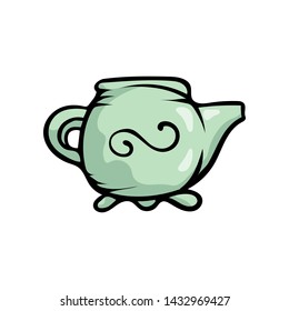 Green color teapot, porcelain material, kitchen using