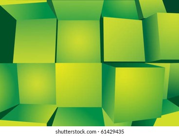 A green color tone boxes popping out from different angle