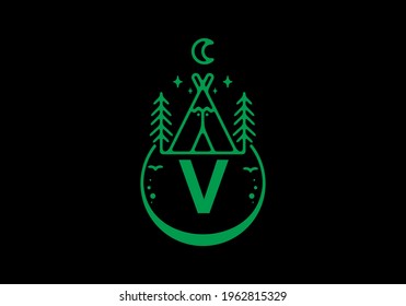 Grüne Farbe des V-Anfangsbuchstaben in der Gestaltung des Campingkreisschildes