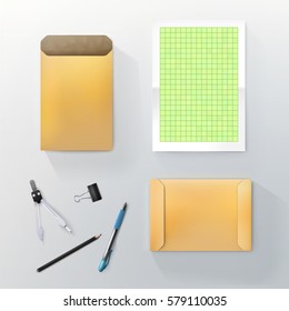 Green Color Vector Stationary Mock Up  Squares Matrix Mosaic Page A4 Layout For Your Drawing