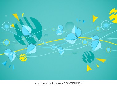Green color wave with leaves. Nature theme vector