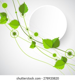 Green color wave with leaves. Nature theme vector