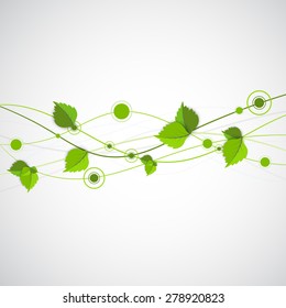 Green color wave with leaves. Nature theme vector