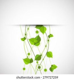 Green color wave with leaves. Nature theme vector