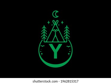 Green color of Y initial letter in camping circle badge design