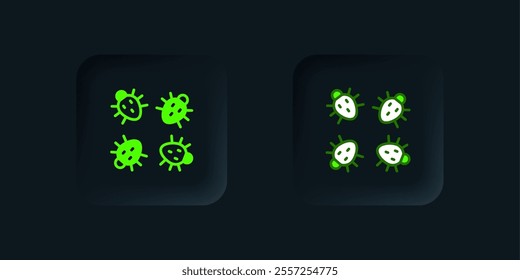 Green Colorado beetle icon isolated on black background. Black square button. Vector