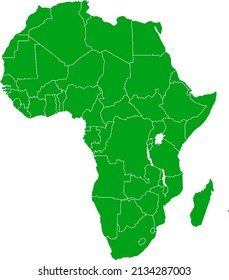 Green colored Africa outline map. Political african map. Vector illustration map.