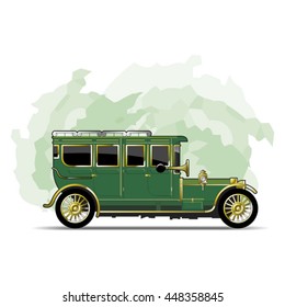 green colored antique car-vector drawing