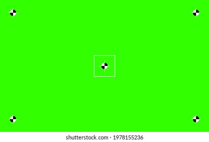 Green colored chroma key background screen flat style design vector illustration. Chroma key VFX screen with tracking marks on it abstract background concept for video footage.