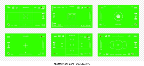 Green colored chroma key camera rec frame viewfinder overlay background screen flat style design vector illustration. Chroma key VFX screen camera overlay abstract background concept for video footage