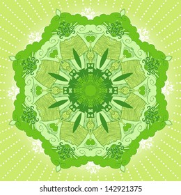 Green colored circle vector illustration. Oriental style.