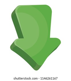 A green colored controlling symbol pointing down, down arrow icon
