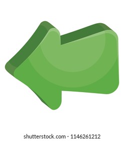 A green colored controlling symbol pointing left, left arrow icon