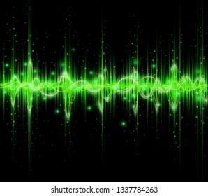 Green colored equalizer or waveform design, vector illustration of musical pulse